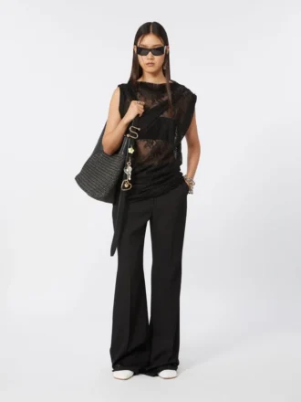 Two-tone lace top, black