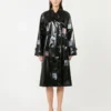 Vinyl-effect gabardine midi trench coat, black