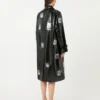 Vinyl-effect gabardine midi trench coat, black