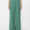 Viscose and linen wide-leg trousers, green