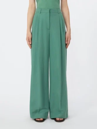Viscose and linen wide-leg trousers, green