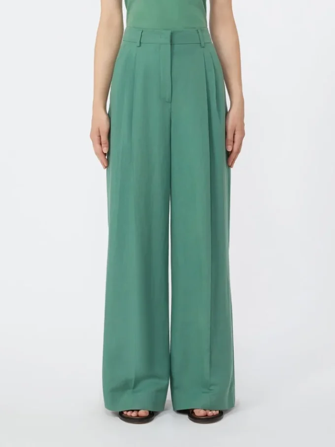 Viscose and linen wide-leg trousers, green