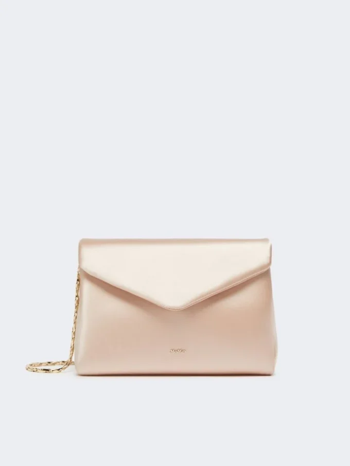 Viscose and silk satin clutch bag, powder