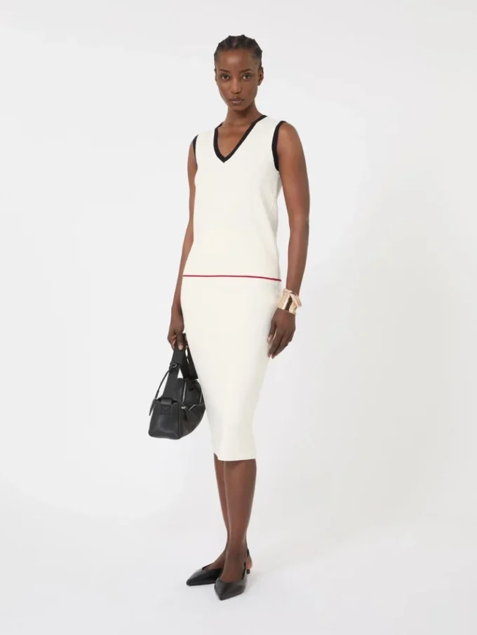 Viscose-blend yarn tank top, white blue