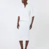 Stretch viscose yarn sheath dress, optical white
