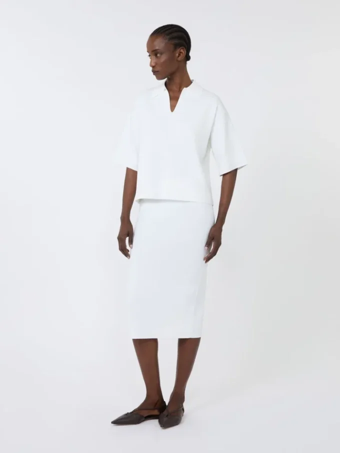 Stretch viscose yarn sheath dress, optical white