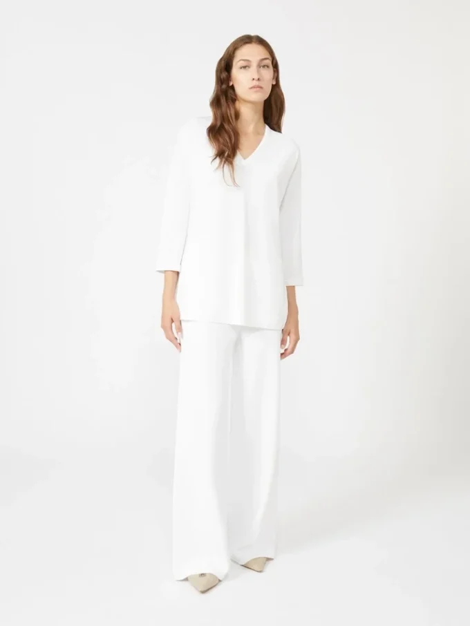 Viscose crepe yarn trousers, optical white