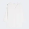 Viscose crepe yarn v-neck jumper, optical white