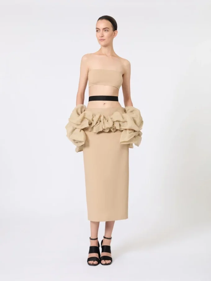Viscose jersey midi skirt with ruffles, camel Viscose jersey midi skirt with ruffles, camel