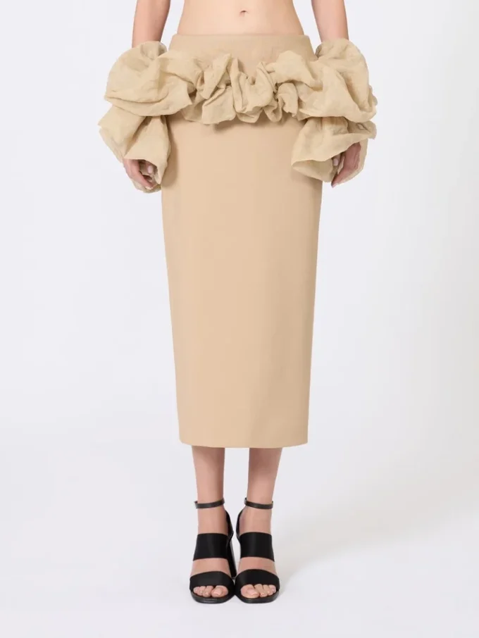 Viscose jersey midi skirt with ruffles, camel Viscose jersey midi skirt with ruffles, camel