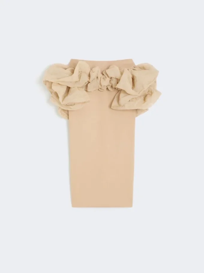 Viscose jersey midi skirt with ruffles, camel Viscose jersey midi skirt with ruffles, camel