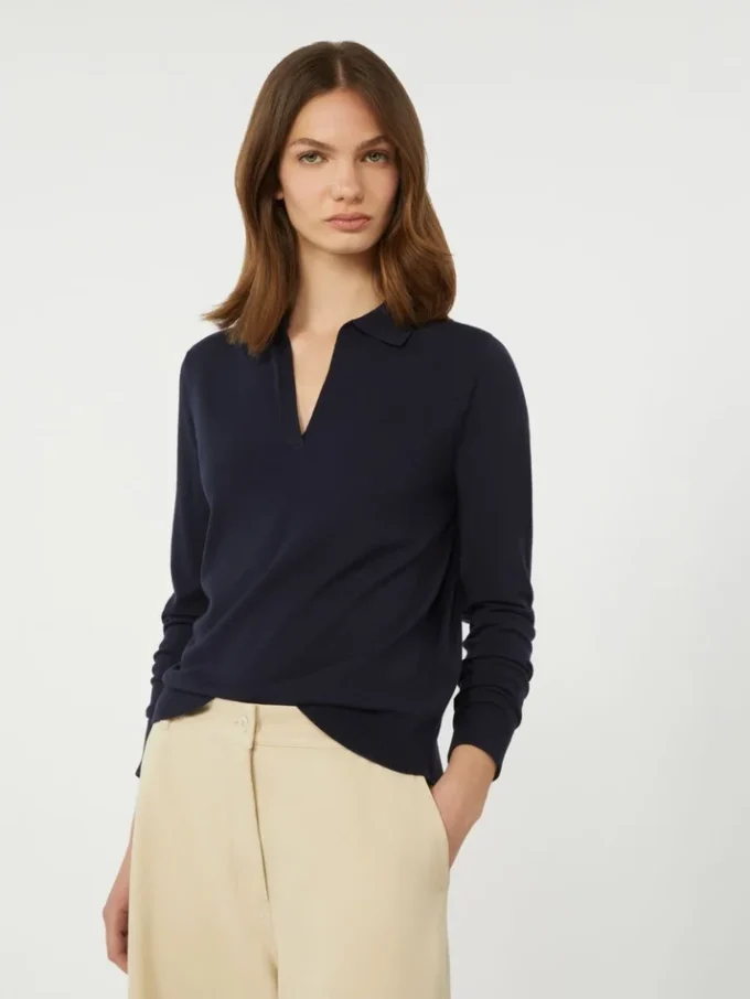 Viscose polo-neck sweater, navy