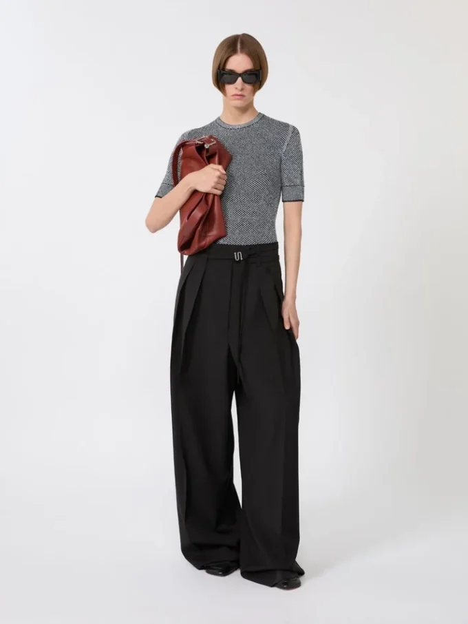 Viscose short-sleeved mesh jumper, white black