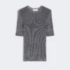 Viscose short-sleeved mesh jumper, white black