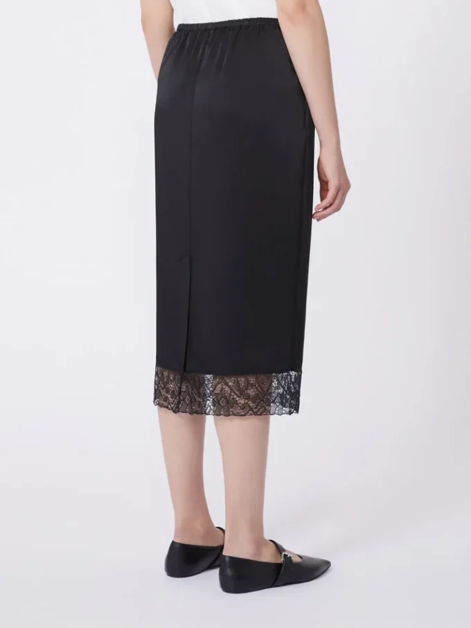 Washed satin skirt, black