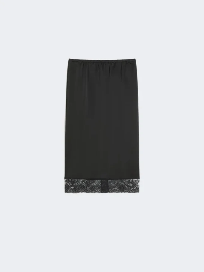 Washed satin skirt, black