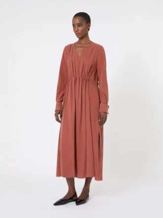 Washed silk canvas dress, terra cotta
