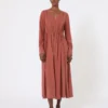 Washed silk canvas dress, terra cotta