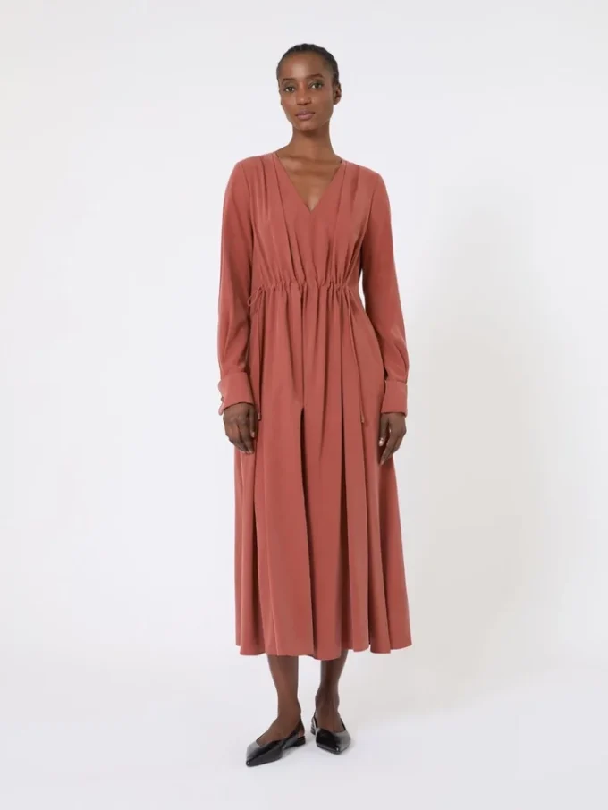 Washed silk canvas dress, terra cotta
