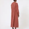 Washed silk canvas dress, terra cotta