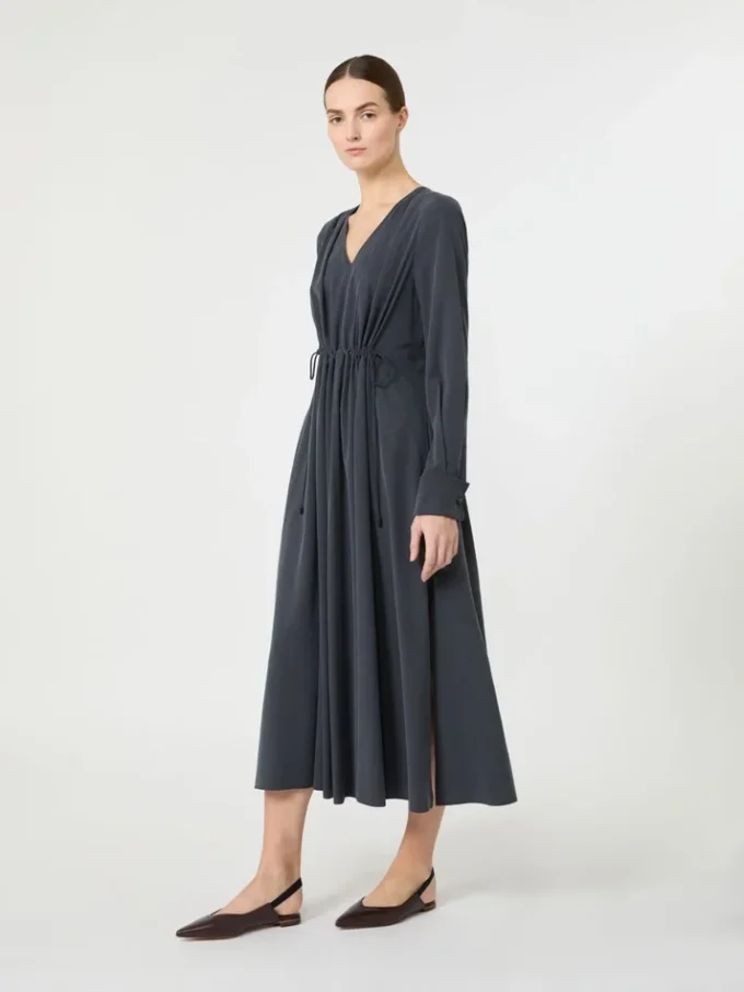 Washed silk canvas dress, ultramarine