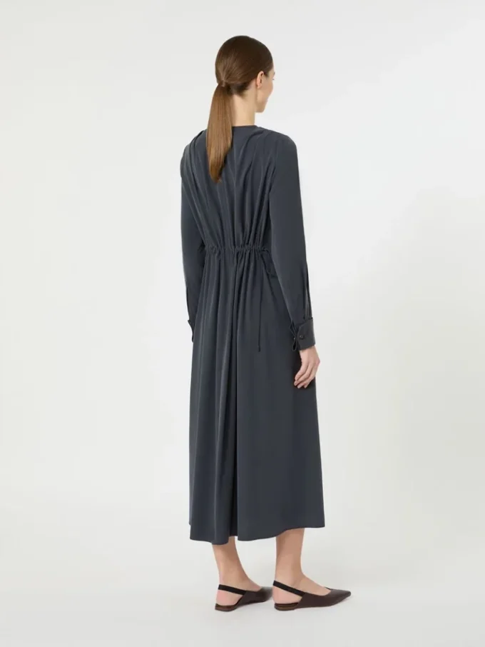 Washed silk canvas dress, ultramarine