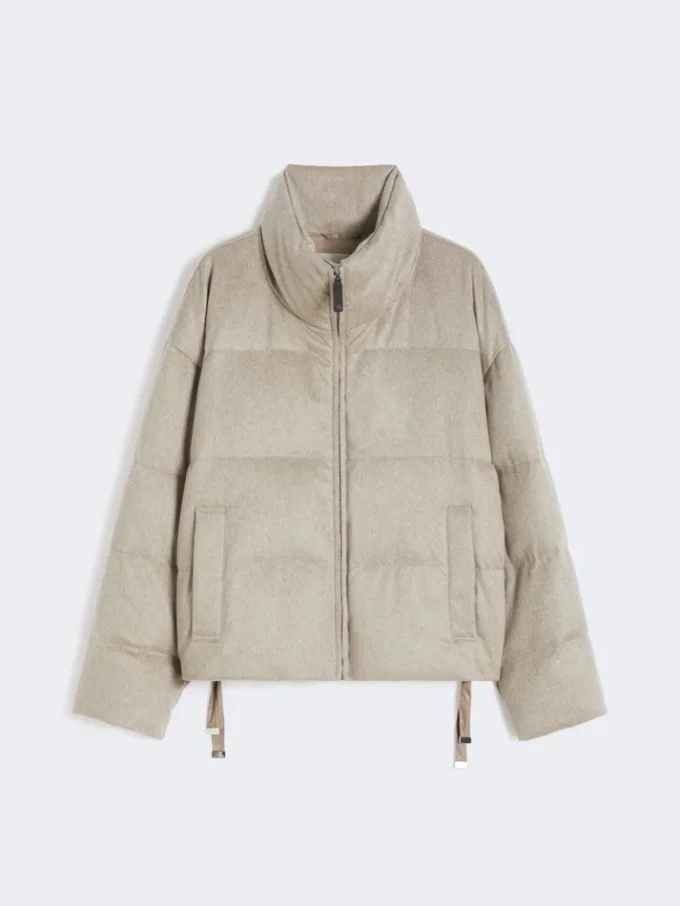 Water-repellent canvas and camel down jacket, sand