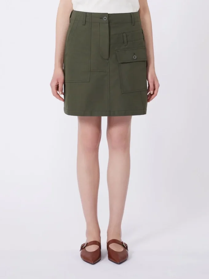 Water-repellent canvas mini skirt, kaki