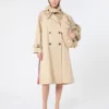 Water-repellent gabardine trench coat with print, plum