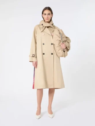 Water-repellent gabardine trench coat with print, plum
