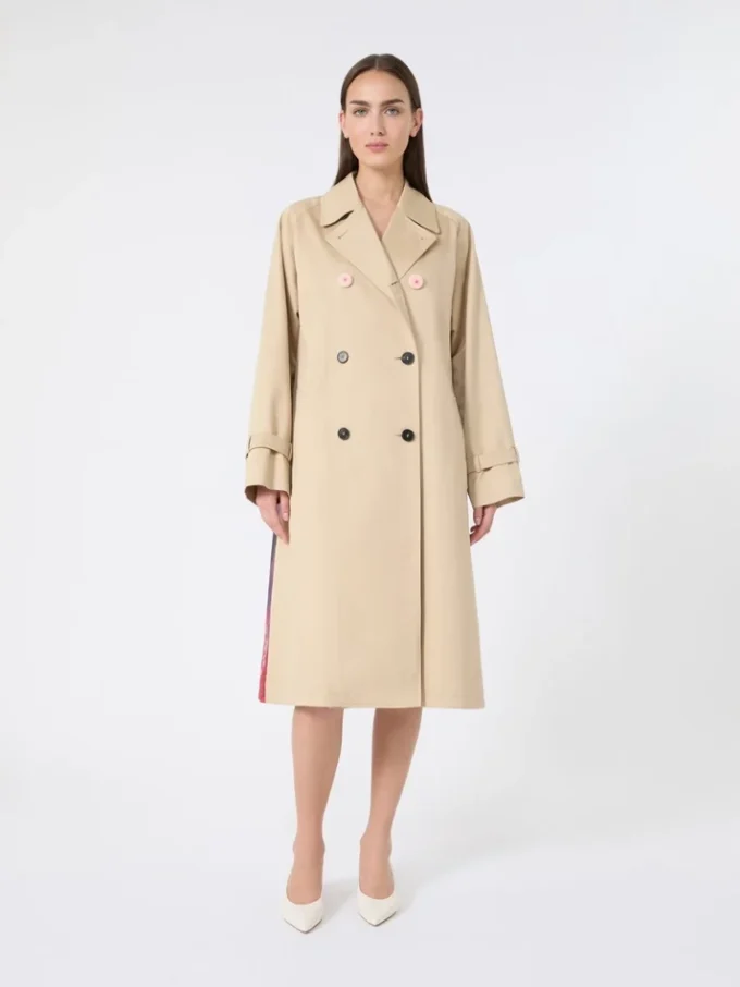 Water-repellent gabardine trench coat with print, plum