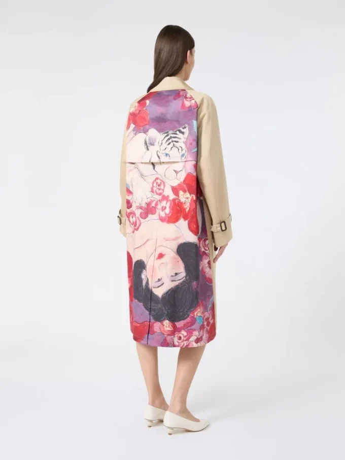 Water-repellent gabardine trench coat with print, plum