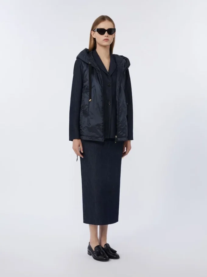 Water-repellent padded canvas hooded gilet, midnightblue