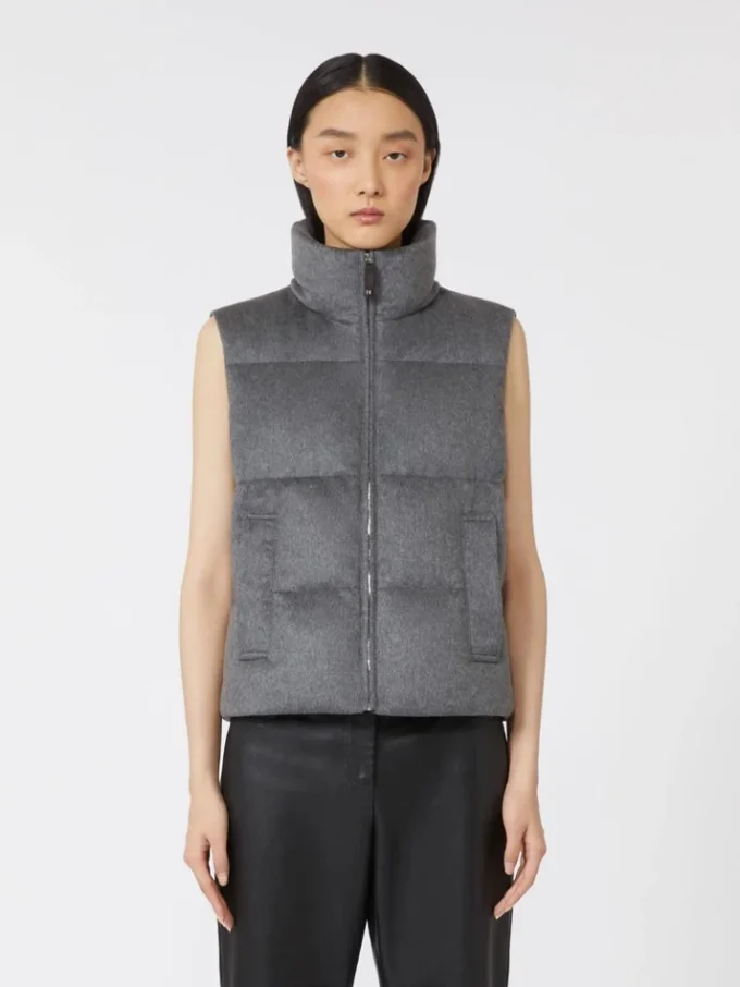 Water-repellent padded cashmere and canvas gilet, medium grey