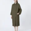 Water-repellent twill belted trench coat, green