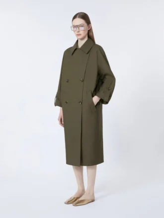 Water-repellent twill belted trench coat, green