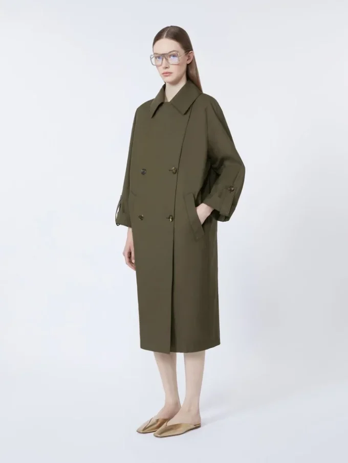 Water-repellent twill belted trench coat, green