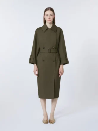 Water-repellent twill belted trench coat, green