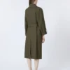 Water-repellent twill belted trench coat, green