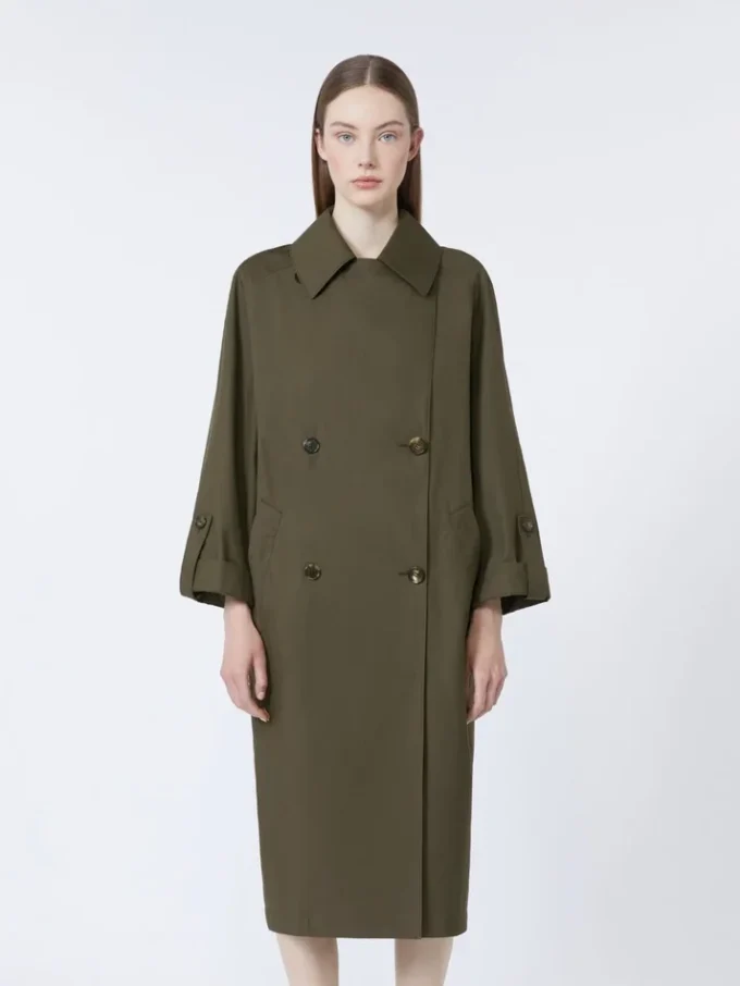 Water-repellent twill belted trench coat, green