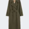 Water-repellent twill belted trench coat, green