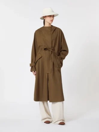 Water-repellent wool gabardine duster coat, brown