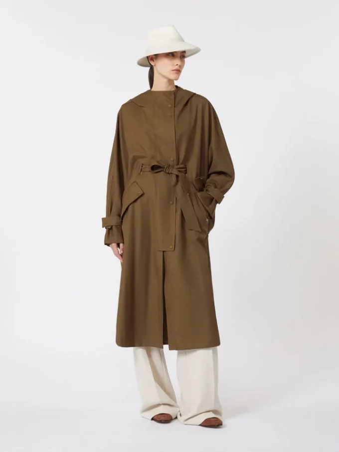 Water-repellent wool gabardine duster coat, brown
