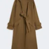Water-repellent wool gabardine duster coat, brown