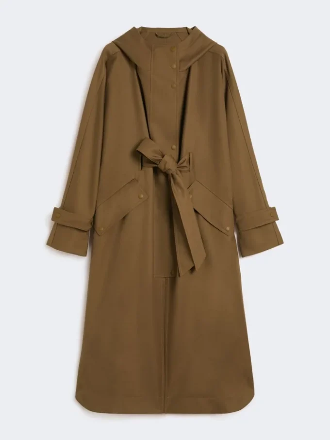 Water-repellent wool gabardine duster coat, brown