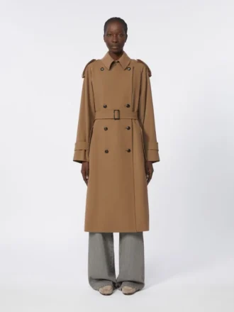 Water-repellent wool gabardine trench coat, brown