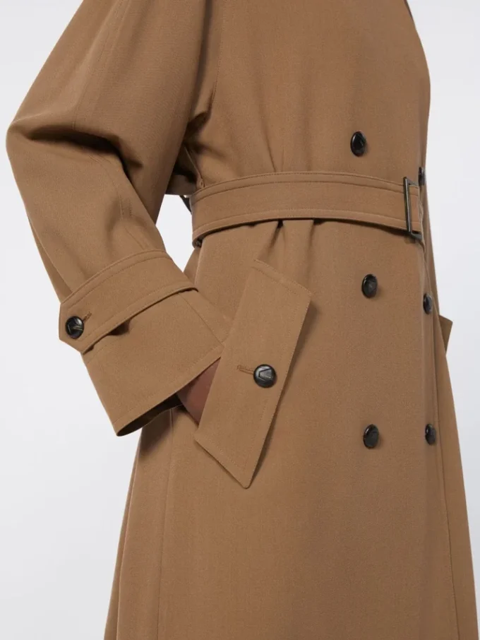 Water-repellent wool gabardine trench coat, brown