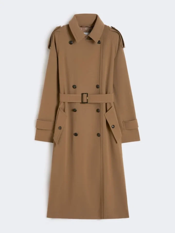 Water-repellent wool gabardine trench coat, brown
