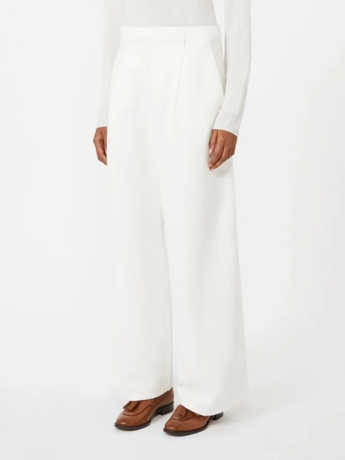 Wide-fit cotton and linen trousers, white