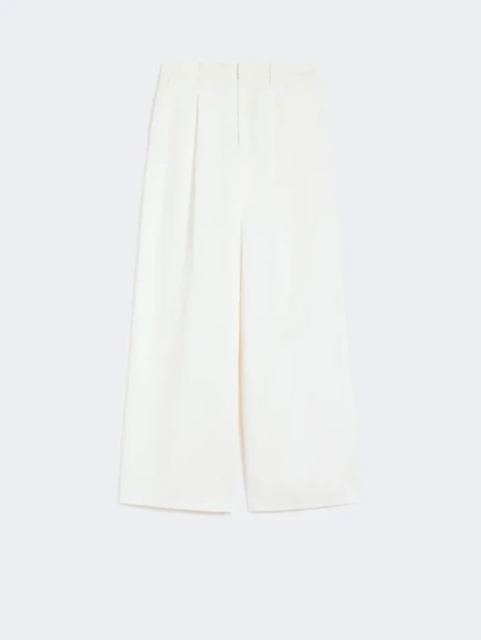 Wide-fit cotton and linen trousers, white